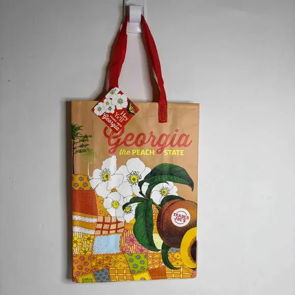 LOT 4x Trader Joe’s Georgia Peach State GA Stone Fruit Flower Tote Bag Reusable! - Picture 2 of 13